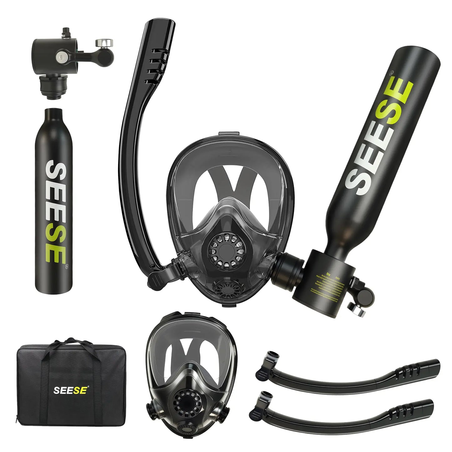 Mini Scuba Tank with Snorkel Mask 0.5L Portable Small Diving Tank with Full Face Diving Mask Reusable DOT Certified Pony Bottle Diving Cylinder Kit
