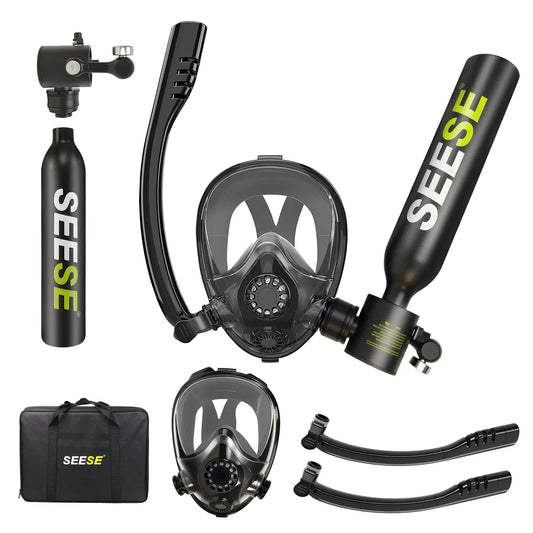 Mini Scuba Tank with Snorkel Mask 0.5L Portable Small Diving Tank with Full Face Diving Mask Reusable DOT Certified Pony Bottle Diving Cylinder Kit