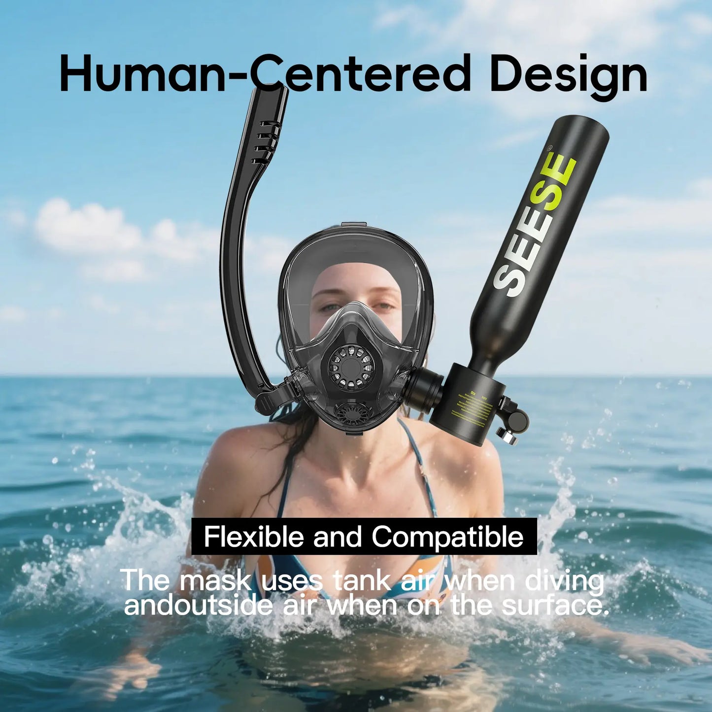 Mini Scuba Tank with Snorkel Mask 0.5L Portable Small Diving Tank with Full Face Diving Mask Reusable DOT Certified Pony Bottle Diving Cylinder Kit