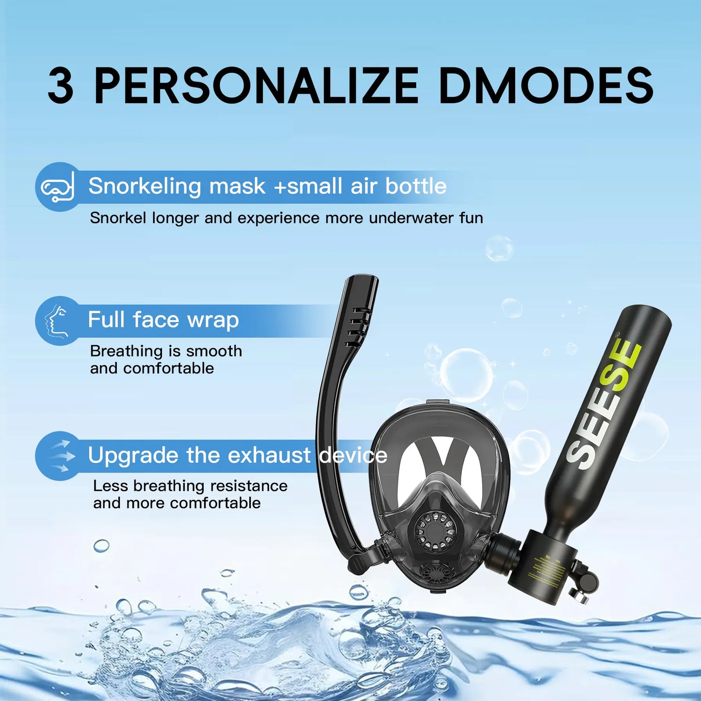 Mini Scuba Tank with Snorkel Mask 0.5L Portable Small Diving Tank with Full Face Diving Mask Reusable DOT Certified Pony Bottle Diving Cylinder Kit